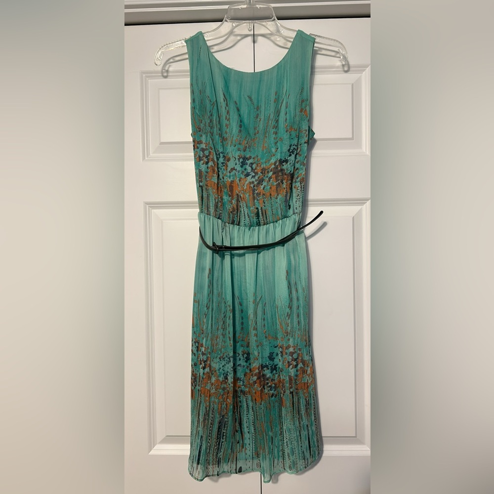 Dress Barn Teal and Brown Patterned Midi Dress